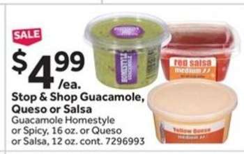 Stop & Shop Guacamole, Queso or Salsa