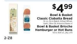 Bowl & Basket Classic Ciabatta Bread or Brioche Hamburger or Hot Buns