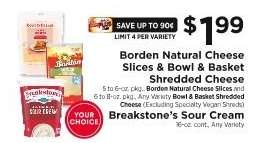Borden Natural Cheese Slices & Bowl & Basket Shredded Cheese, Breakstone's Sour Cream