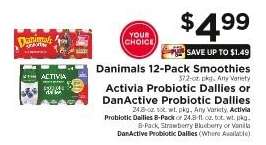 Danimals 12-Pack Smoothies, Activia Probiotic Dailies or DanActive Probiotic Dailies