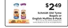 Schmidt Old Tyme Bagels or English Muffins 6-Pack