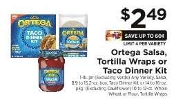 Ortega Salsa, Tortilla Wraps or Taco Dinner Kit