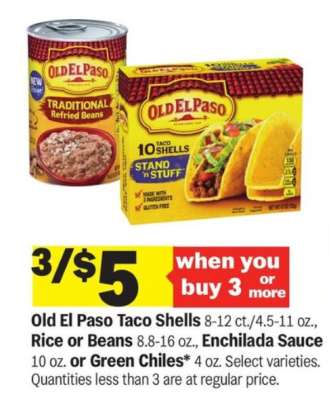 Old El Paso Taco Shells, Rice or Beans, Enchilada Sauce, or Green Chiles