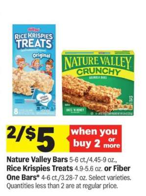 Nature Valley Bars, Rice Krispies Treats, or Fiber One Bars