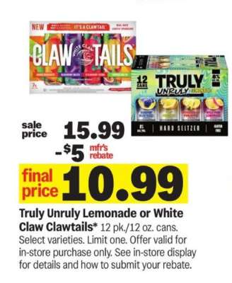 Truly Unruly Lemonade or White Claw Clawtails
