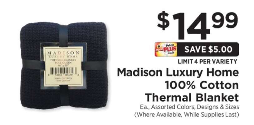 Madison Luxury Home 100% Cotton Thermal Blanket