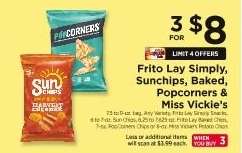 Frito Lay Simply, Sunchips, Baked, Popcorners & Miss Vickie's
