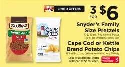 Snyder's Family Size Pretzels, Cape Cod or Kettle Brand Potato Chips