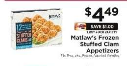 Matlaw's Frozen Stuffed Clam Appetizers
