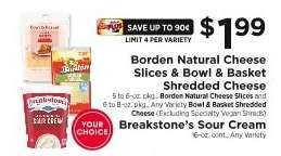 Borden Natural Cheese Slices & Bowl & Basket Shredded Cheese, Breakstone's Sour Cream