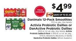 Danimals 12-Pack Smoothies, Activia Probiotic Dailies or DanActive Probiotic Dailies