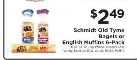 Schmidt Old Tyme Bagels or English Muffins 6-Pack
