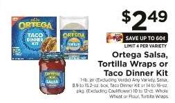 Ortega Salsa, Tortilla Wraps or Taco Dinner Kit