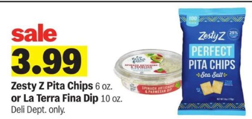 Zesty Z Pita Chips or La Terra Fina Dip