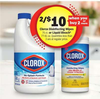 Clorox Disinfecting Wipes or Liquid Bleach