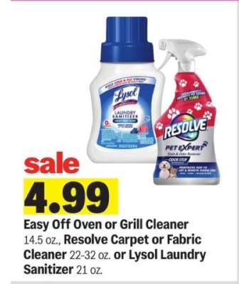 Easy Off Oven or Grill Cleaner, Resolve Carpet or Fabric Cleaner, Lysol Laundry Sanitizer