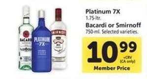 Platinum 7X, Bacardi or Smirnoff