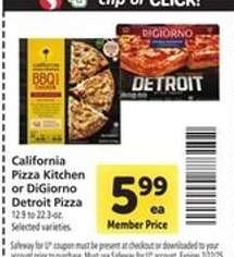 California Pizza Kitchen or DiGiorno Detroit Pizza