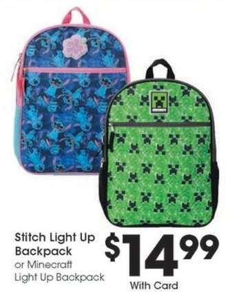 Stitch Light Up Backpack or Minecraft Light Up Backpack