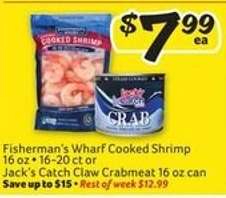 Fisherman's Wharf Cooked Shrimp or Jack's Catch Claw Crabmeat