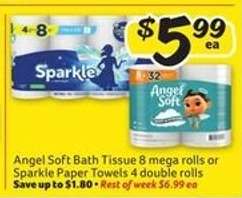 Angel Soft Bath Tissue or Sparkle Paper Towels