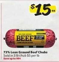 73% Lean Ground Beef Chubs