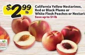 California Yellow Nectarines, Red or Black Plums or White Flesh Peaches or Nectarines