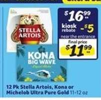 12 Pk Stella Artois, Kona or Michelob Ultra Pure Gold