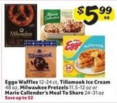 Eggo Waffles, Tillamook Ice Cream, Milwaukee Pretzels, Marie Callender's Meal To Share