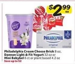 Philadelphia Cream Cheese Brick, Dannon Light & Fit Yogurt, Mini Babybel