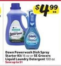 Dawn Powerwash Dish Spray Starter Kit or SE Grocers Liquid Laundry Detergent