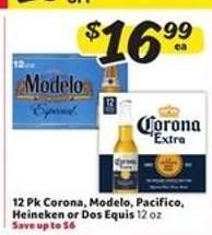 12 Pk Corona, Modelo, Pacifico, Heineken or Dos Equis