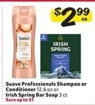 Suave Professionals Shampoo or Conditioner / Irish Spring Bar Soap