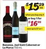Bonanza, Joel Gott Cabernet or La Marca
