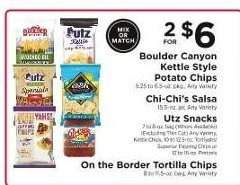 Boulder Canyon Kettle Style Potato Chips, Chi-Chi’s Salsa, Utz Snacks, On the Border Tortilla Chips