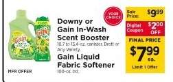 Downy or Gain In-Wash Scent Booster / Gain Liquid Fabric Softener
