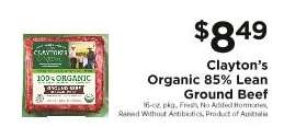 Clayton's Organic 85% Lean Ground Beef