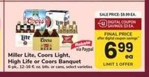 Miller Lite, Coors Light, High Life or Coors Banquet
