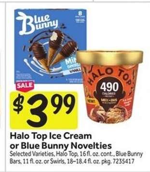 Halo Top Ice Cream or Blue Bunny Novelties
