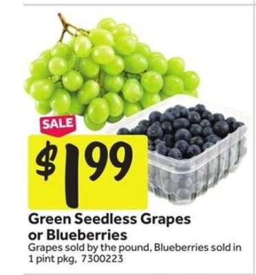 Green Seedless Grapes or Blueberries
