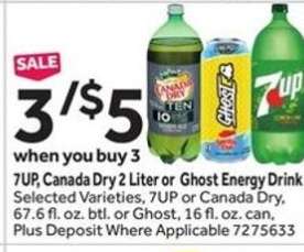 7UP, Canada Dry 2 Liter or Ghost Energy Drink