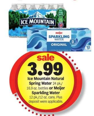 Ice Mountain Natural Spring Water or Meijer Sparkling Water