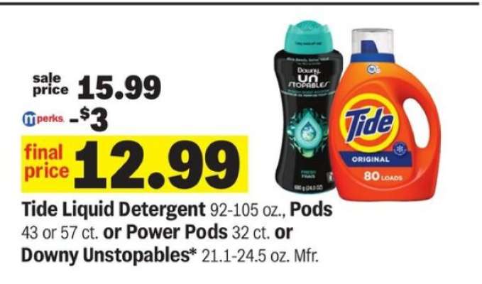 Tide Liquid Detergent or Pods or Power Pods or Downy Unstopables