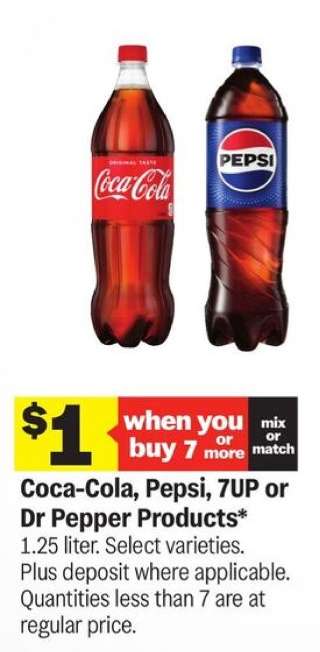 Coca-Cola, Pepsi, 7UP or Dr Pepper Products*