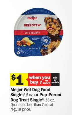 Meijer Wet Dog Food Single or Pup-Peroni Dog Treat Single