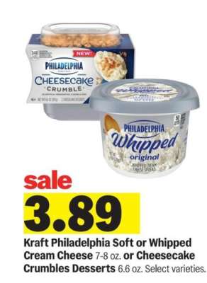 Kraft Philadelphia Soft or Whipped Cream Cheese or Cheesecake Crumbles Desserts