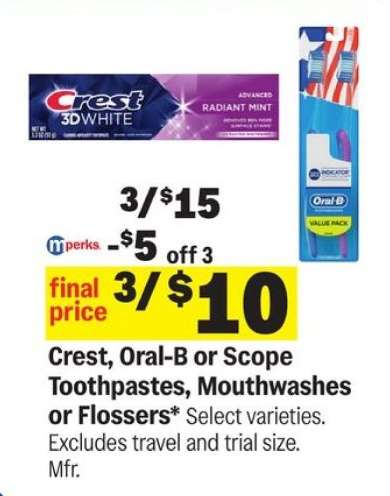 Crest, Oral-B or Scope Toothpastes, Mouthwashes or Flossers