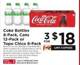 Coke Bottles 8-Pack, Cans 12-Pack or Topo Chico 8-Pack