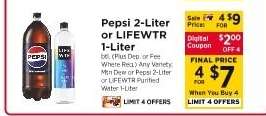Pepsi 2-Liter or Lifewtr 1-Liter