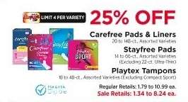 Carefree Pads & Liners, Stayfree Pads, Playtex Tampons